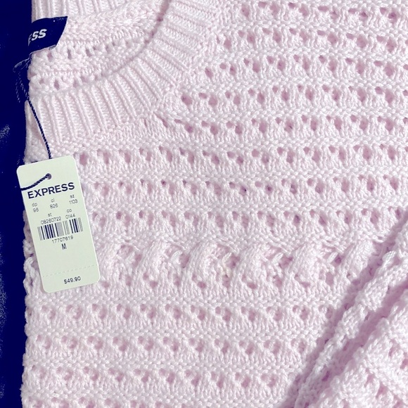 Soft Express Pastel Pink Crochet Style Sweater Cotton Blend Size Medium Gift NWT - Picture 6 of 9